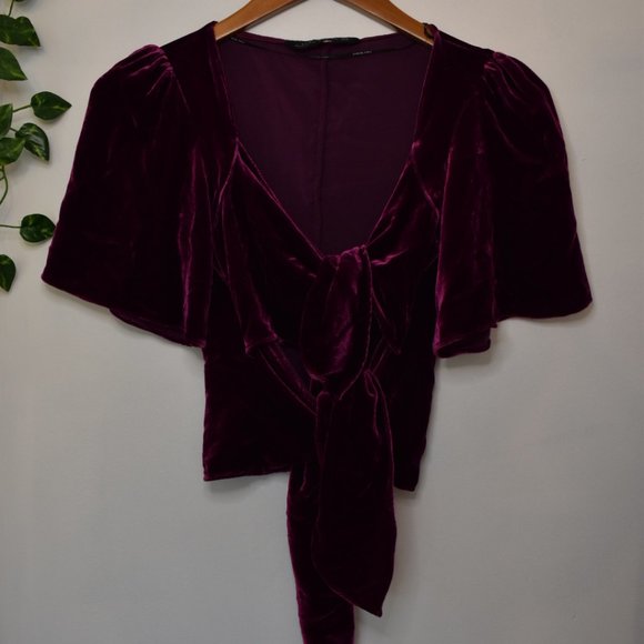 Zara Double Tie Velvet Crop Top - Picture 1 of 4